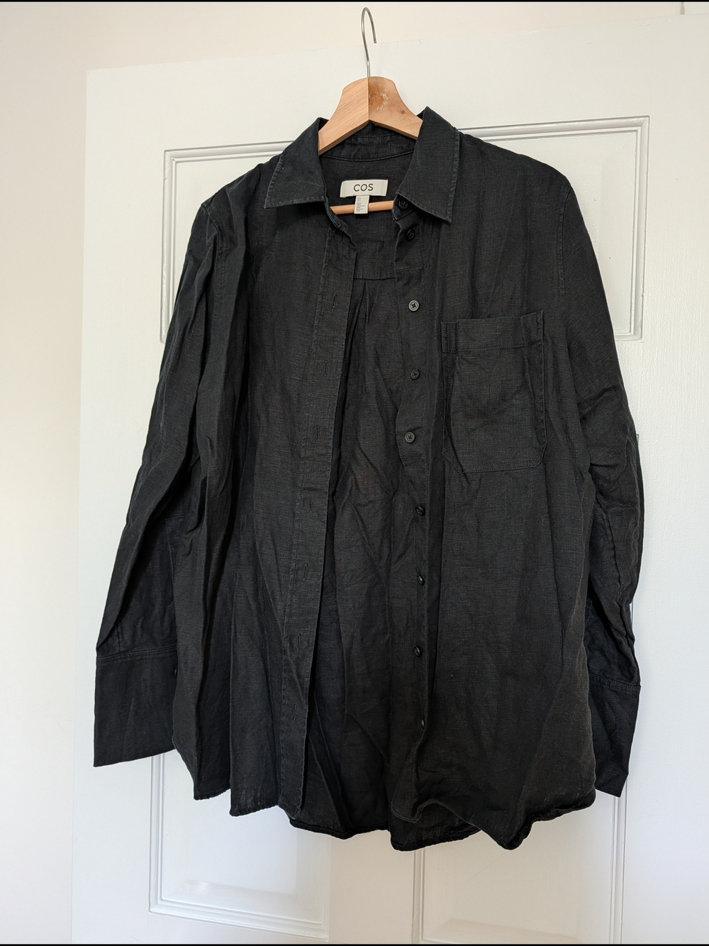 COS Women's Black Linen Button-Down Shirt Jacket US4